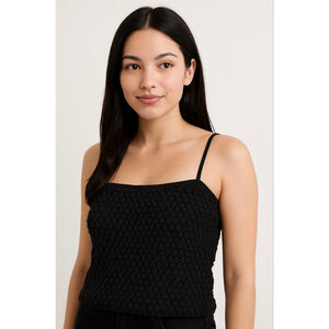 Women's Wild Fable Black Textured Knit Cropped Tank Top XXL Groovy Indie Sleaze